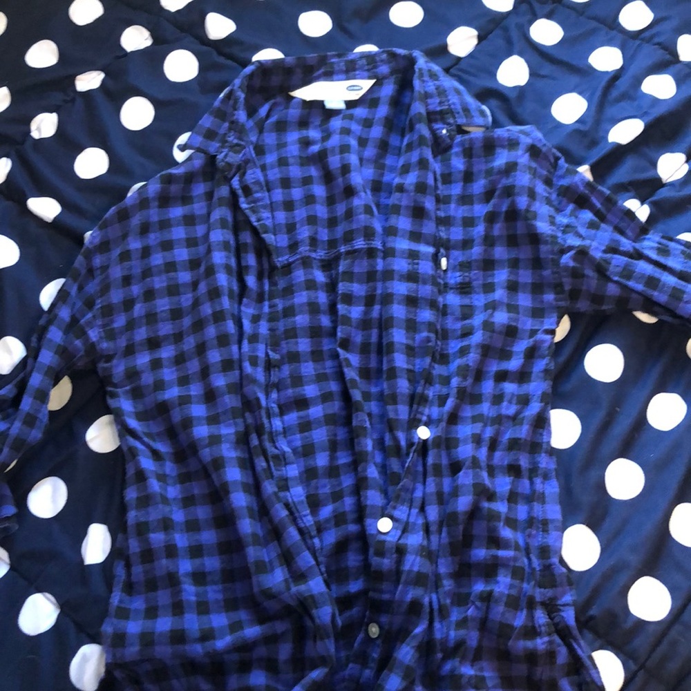 Old Navy Blue + Black Plaid Buttondown